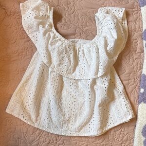 White Eyelet Ruffle Top